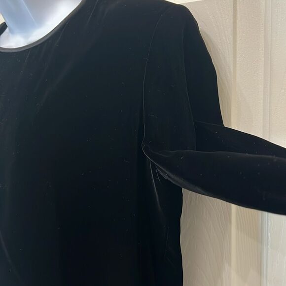 Morton Myles Black Velvet Dress Sz 12 Scoop Neck Long Sleeve Gold Diamond Button - Picture 6 of 11